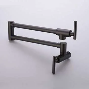 PHASAT Pot Filler Faucet Wall Mounted Matte Black Double Joint Spout Swing Arm Single Hole Two Handle Brass Kitchen Stove Faucet,71211B