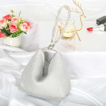 Afashor Fashion Womens Evening Bag Glitter Rhinestone Purse Shiny Clutch Handbag for Party Wedding S...
