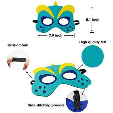 TEEHOME 24 Dinosaur Masks for Kids' Parties and Fun
