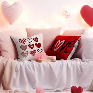 FUYUCHEN Valentines Day Pillow Covers 18x18 inch Set of 4 for Valentines Decor Red Black Dots Love H...
