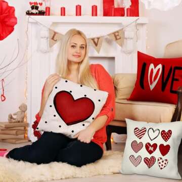 FUYUCHEN Valentines Day Pillow Covers 18x18 inch Set of 4 for Valentines Decor Red Black Dots Love Heart Valentines Throw Pillows Decorative Cushion Cases Valentine Decorations
