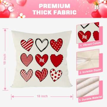 FUYUCHEN Valentines Day Pillow Covers 18x18 inch Set of 4 for Valentines Decor Red Black Dots Love Heart Valentines Throw Pillows Decorative Cushion Cases Valentine Decorations