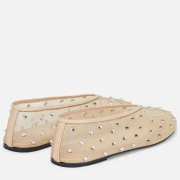 Yishaweiqi Apricot Crystal Rhinestone Ballet Flats for Women Breathable Mesh Flats Slip On Ballerina Shoes Comfortable Casual Dress Shoes