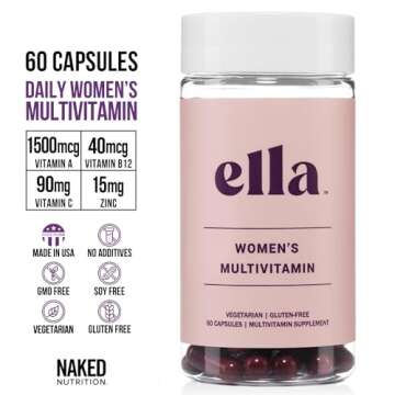 Ella Women's Multi - Daily Multivitamin - Vitamins A, C, E, Selenium, Zinc, Fruit and Super Green Extracts, to Boost Immune Support - Gluten-Free and Vegetarian Vitamins, 60 Capsules