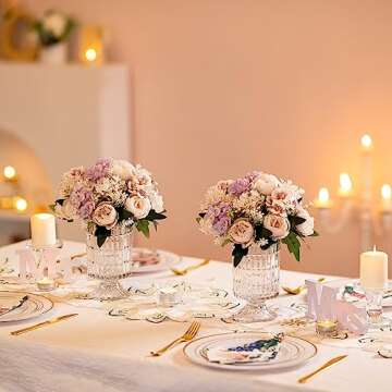 Glasseam Glass Vases for Flowers, Floral Compote Crystal Vase Set of 2, Unique Decorative Vase Decor...