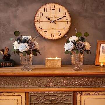 Glasseam Glass Vases for Flowers, Floral Compote Crystal Vase Set of 2, Unique Decorative Vase Decor, Footed Clear Flower Vases for Living Room Decorations, Hurricane Pedestal Urn for Dining Table