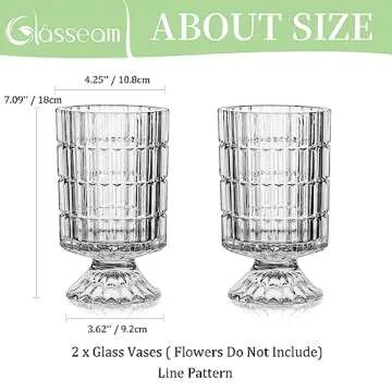 Glasseam Glass Vases for Flowers, Floral Compote Crystal Vase Set of 2, Unique Decorative Vase Decor, Footed Clear Flower Vases for Living Room Decorations, Hurricane Pedestal Urn for Dining Table