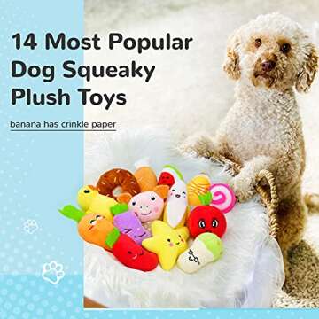 LEGEND SANDY 14 Pack Dog Squeaky Toys Cute Stuffed Plush Fruits Snacks and Vegetables Dog Toys for P...