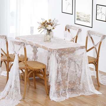 B-COOL White Lace Tablecloth 60 X120 Inches Rectangle Vintage Embroidered Bridal Wedding Tablecloths...