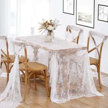 B-COOL White Lace Tablecloth 60 X120 Inches Rectangle Vintage Embroidered Bridal Wedding Tablecloths...