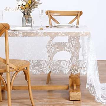 B-COOL White Lace Tablecloth 60 X120 Inches Rectangle Vintage Embroidered Bridal Wedding Tablecloths Sheer Overlay for Rustic Outdoor Party Reception Home Decor