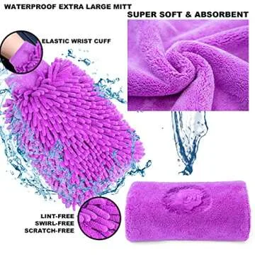 AUTODECO 22Pcs Car Wash Cleaning Tools Kit Car Detailing Set with Canvas Bag Purple Collapsible Bucket Wash Mitt Sponge Towels Tire Brush Window Scraper Duster Complete Interior Car Care Kit