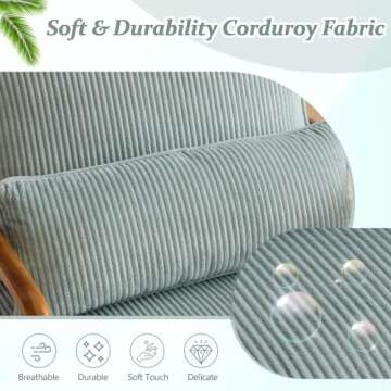 VINGLI Upgraded Premium Corduroy Accent Chair,Upholstered Arm Chair,Solid Wood Comfy Reading Chair with Lumbar Pillow, Mid Century Modern Chairs for Living Room,Bedroom,Guest Room,Light Teal