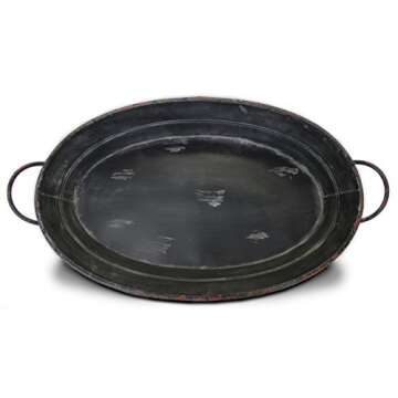 Urban Legacy Large Black Oval Serving/Decorative Metal Tray