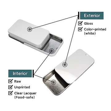 Cubic Ape Slide Top Tin Containers for Lip Balm, Solid Perfume (0.5 oz, 16-Pack, w/Labels) - (Small) Empty Cosmetics Metal Boxes with Sliding Lids (Gloss White)