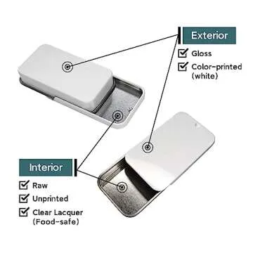 Cubic Ape Slide Top Tin Containers for Lip Balm, Solid Perfume (0.5 oz, 16-Pack, w/Labels) - (Small) Empty Cosmetics Metal Boxes with Sliding Lids (Gloss White)