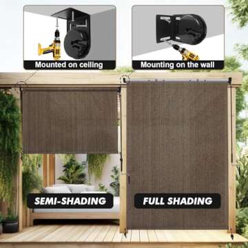 Artpuch Outdoor Roller Shade for Patios and Gazebos - Mocha