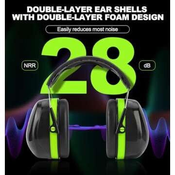 Hocazor HZ012 NRR 28dB Safety Earmuffs, Deeper Ear Space Passive Hearing Protections Durable Ear Pro...