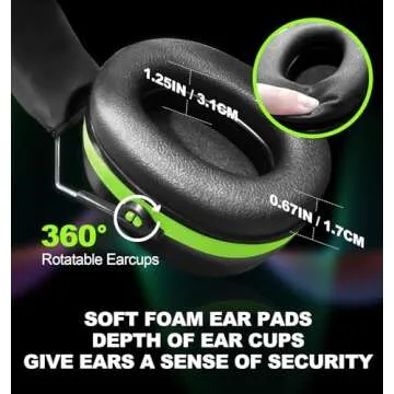 Hocazor HZ012 NRR 28dB Safety Earmuffs, Deeper Ear Space Passive Hearing Protections Durable Ear Proetctors, for Woodworking, Construction, Manufacturing, Shooting - Green