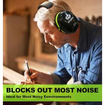Hocazor HZ012 NRR 28dB Safety Earmuffs, Deeper Ear Space Passive Hearing Protections Durable Ear Proetctors, for Woodworking, Construction, Manufacturing, Shooting - Green
