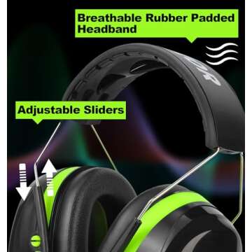 Hocazor HZ012 NRR 28dB Safety Earmuffs, Deeper Ear Space Passive Hearing Protections Durable Ear Proetctors, for Woodworking, Construction, Manufacturing, Shooting - Green