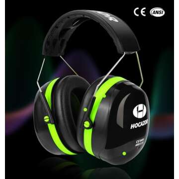Hocazor HZ012 NRR 28dB Safety Earmuffs, Deeper Ear Space Passive Hearing Protections Durable Ear Proetctors, for Woodworking, Construction, Manufacturing, Shooting - Green
