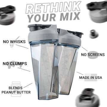 HELIMIX 2.0 Vortex Blender Shaker Bottle Holds upto 28oz | No Blending Ball or Whisk | USA Made | Po...