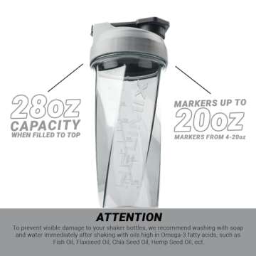 HELIMIX 2.0 Vortex Blender Shaker Bottle Holds upto 28oz | No Blending Ball or Whisk | USA Made | Portable Pre Workout Whey Protein Drink Shaker Cup | Mixes Cocktails Smoothies Shakes | Top Rack Safe