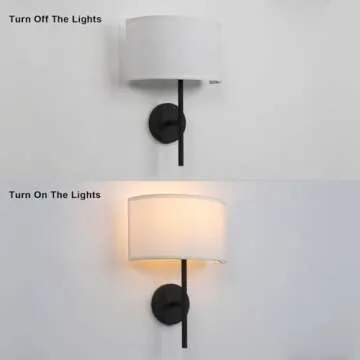 Yosoan Fabric Wall Sconce Indoor Bedside Wall Lamp Fixture, Vintage Industrial Hardwired Brass Boho Semi Circular with White Half Moon Shade for Reading Bedroom Living Room Dinning Room(Black)