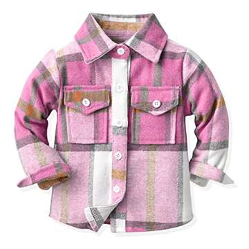 Boys Girls Toddler Flannel Shirt Jacket - Cozy Plaid Button-Down Shacket for All Occasions