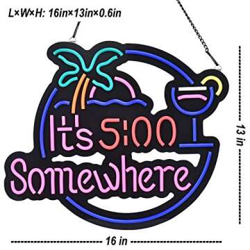 It's 5:00 LED Neon Light Signs for Bar Club Bedroom Office Hotel Pub Cafe Wedding Birthday Party Man Cave Art Wall Lights