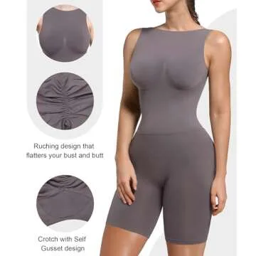 SHAPERX Mid Thigh Jumpsuits for Women Low Back Onesie Seamless Rompers Stretchy Bodysuit,SZ5340-Darkgray-2XL/3XL