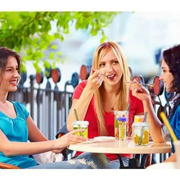 Pckydo Bubble Tea Cups 2 pack, Reusable Wide Mouth Smoothie Cups, Iced Coffee Cups With White Lids and Gold Straws Mason Jars Glass Cups, Travel Glass Drinking Bottle (16oz, Gold Straws)