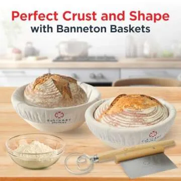 Bread Proofing Basket Set of 2 - Round 9" Sourdough Bread Baking Supplies w/Linen Liner, Scrapers, Scoring Lame, Whisk, Blades Banneton Proofing Baskets - Sourdough Starter Kit for Beginners