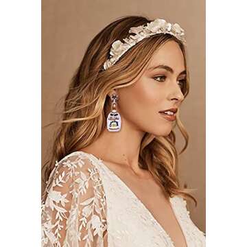 Beaded Champagne Bottle Earrings for Women Handmade Bead Champagne Drop Dangle Earring Statement Ear...