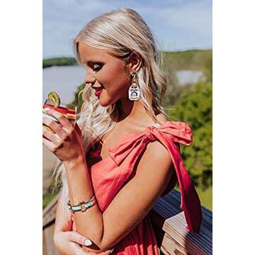 Beaded Champagne Bottle Earrings for Women Handmade Bead Champagne Drop Dangle Earring Statement Earring Studs for Birthday Holiday Parties Gifts (White)