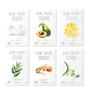 BALLONBLANC | Blanc Therapy Premium Sheet Masks | Relaxing Spa Self Care Gifts | Moisturizing Aloe a...