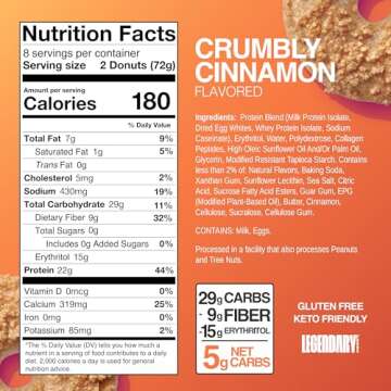 Legendary Foods 22g Crumbly Cinnamon Protein Donuts – Healthy High Protein Snack for Keto & Diabet...