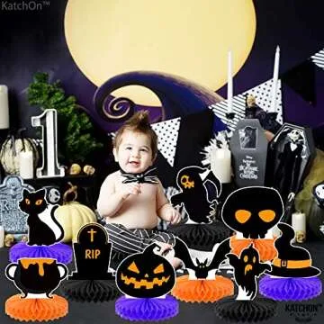 KatchOn, Halloween Centerpieces for Tables - Pack of 9 | Orange and Black Halloween Table Centerpiece for Halloween Table Decorations | Pumpkin Halloween Centerpiece for Halloween Decorations Indoor