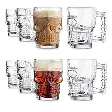 King International Skull Beer Mug| Set of 2| 17.7 Oz| Glass Beer Draft Mug glasses| HALLOWEEN SKULL| Gothic Decor| Glass Beer Mug| Whisky/Wine/Vodka Glass for Your Home Bar