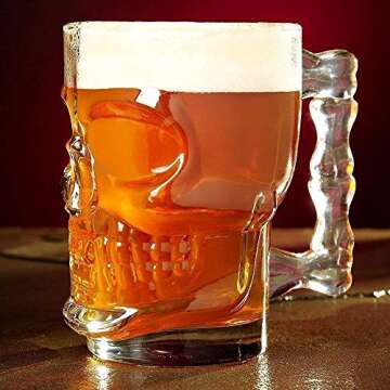 King International Skull Beer Mug| Set of 2| 17.7 Oz| Glass Beer Draft Mug glasses| HALLOWEEN SKULL| Gothic Decor| Glass Beer Mug| Whisky/Wine/Vodka Glass for Your Home Bar
