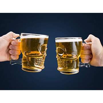 King International Skull Beer Mug| Set of 2| 17.7 Oz| Glass Beer Draft Mug glasses| HALLOWEEN SKULL| Gothic Decor| Glass Beer Mug| Whisky/Wine/Vodka Glass for Your Home Bar