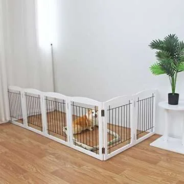 ZJSF Freestanding Foldable Dog Gate for House Extra Wide Wooden White Indoor Puppy Gate Stairs Dog Gates Doorways Pet Gate Tall Dog Fence 3 Panels Fence