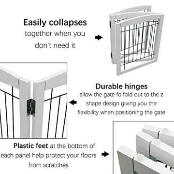 ZJSF Freestanding Foldable Dog Gate for House Extra Wide Wooden White Indoor Puppy Gate Stairs Dog Gates Doorways Pet Gate Tall Dog Fence 3 Panels Fence