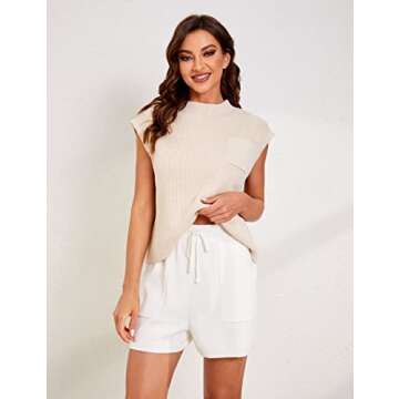 Bianstore Women's Two Piece Outfits Knit Sweater Set Solid Pullover Tops and Elastic Waist Short Pants Lounge Sets (White-S)