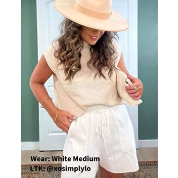 Bianstore Women's Two Piece Outfits Knit Sweater Set Solid Pullover Tops and Elastic Waist Short Pants Lounge Sets (White-S)