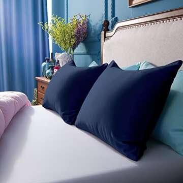 NTBAY Zippered Satin Pillow Cases for Hair and Skin, Luxury King Hidden Zipper Pillowcases Set of 2, 20x36 Inches, Navy Blue