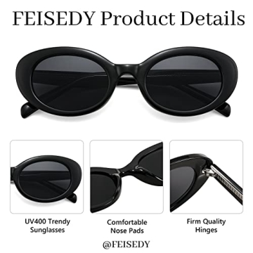 FEISEDY Retro Oval Sunglasses with UV400 Protection
