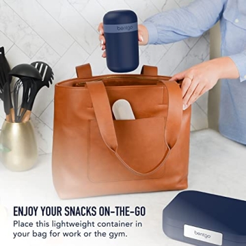 Bentgo Snack Cup - Reusable Snack Container with Leak-Proof Design, Toppings Compartment, and Dual-Sealing Lid, Portable & Lightweight for Work, Travel, Gym - Dishwasher Safe (Navy)