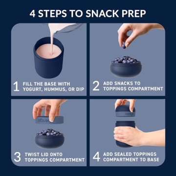 Bentgo Snack Cup - Reusable Snack Container with Leak-Proof Design, Toppings Compartment, and Dual-Sealing Lid, Portable & Lightweight for Work, Travel, Gym - Dishwasher Safe (Navy)